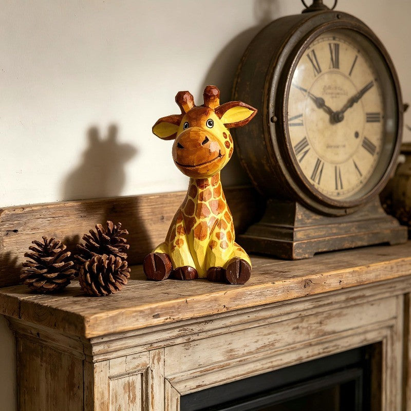 Hand-Carved Wooden Giraffe Figurine