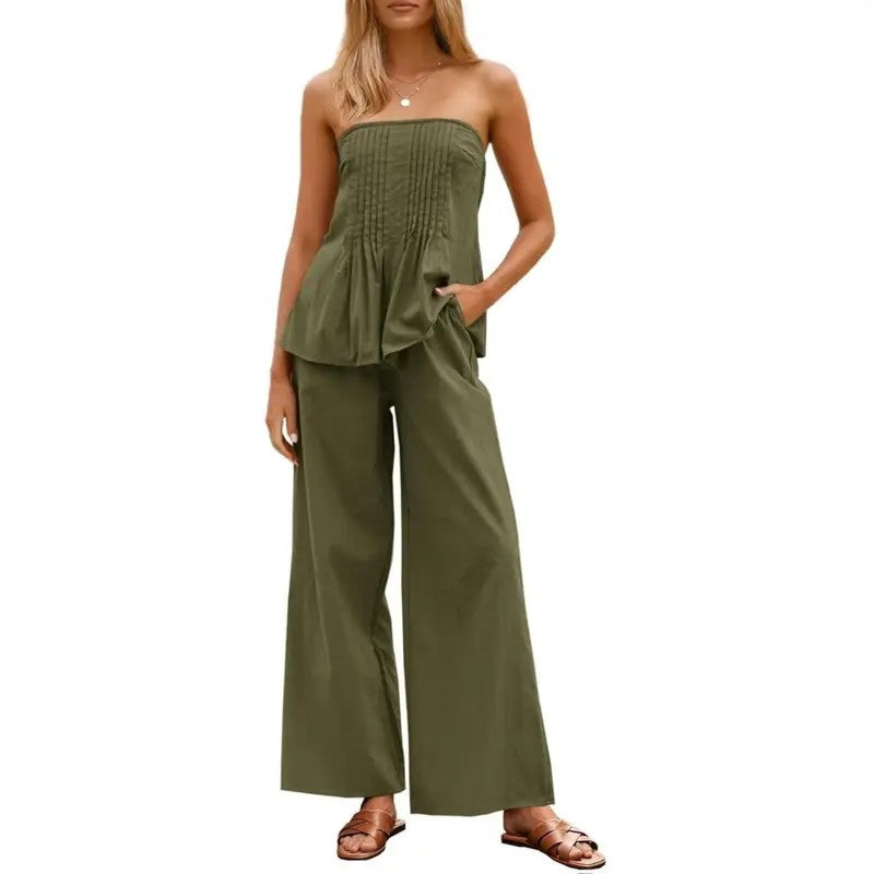 2PC Rust Pleated Tube Top Set