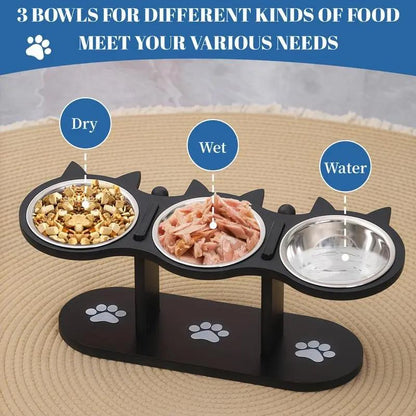 PurrTilt – Raised & Tilted Triple Bowl Cat Feeder