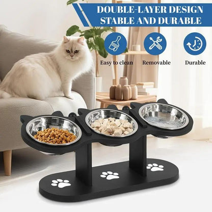 PurrTilt – Raised & Tilted Triple Bowl Cat Feeder