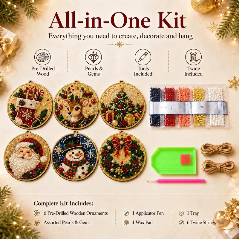 6PC DIY Diamond Art Christmas Ornament Kit