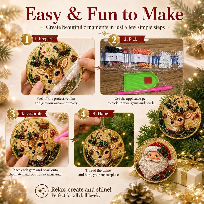6PC DIY Diamond Art Christmas Ornament Kit