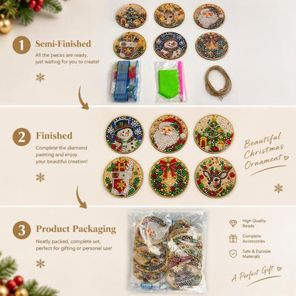 6PC DIY Diamond Art Christmas Ornament Kit