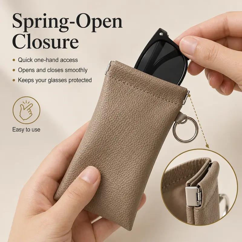 2PK Spring-Open Leather Eyeglass Pouch