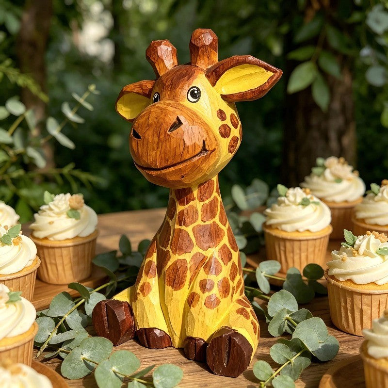 Hand-Carved Wooden Giraffe Figurine