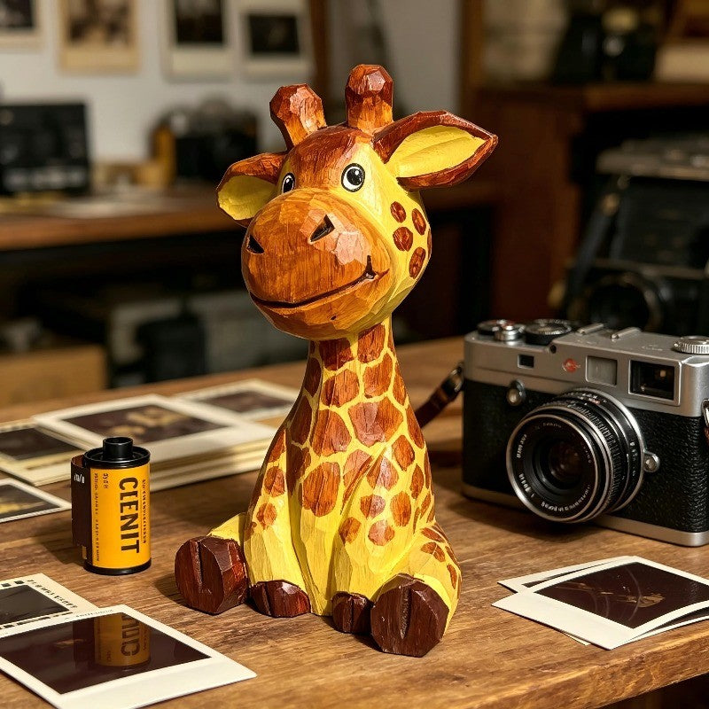 Hand-Carved Wooden Giraffe Figurine