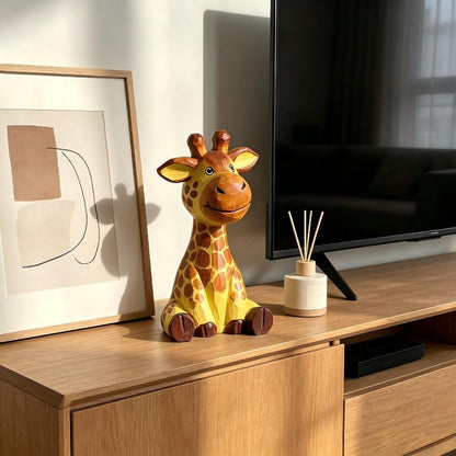Hand-Carved Wooden Giraffe Figurine
