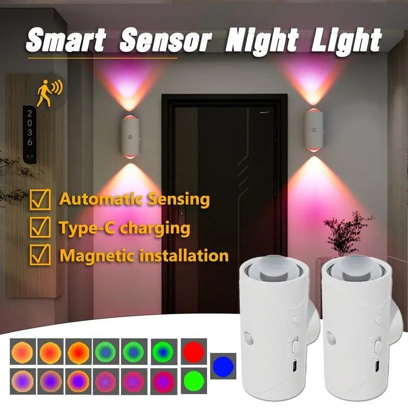 2PC RGB Motion Sensor Night Light with Magnetic Base