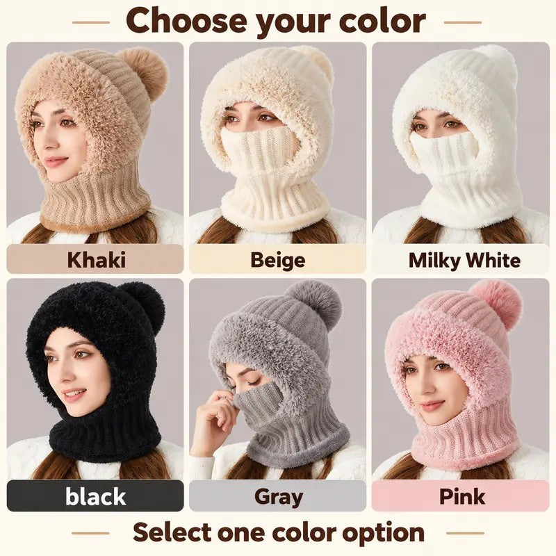 Ribbed Knit Balaclava with Pom Pom