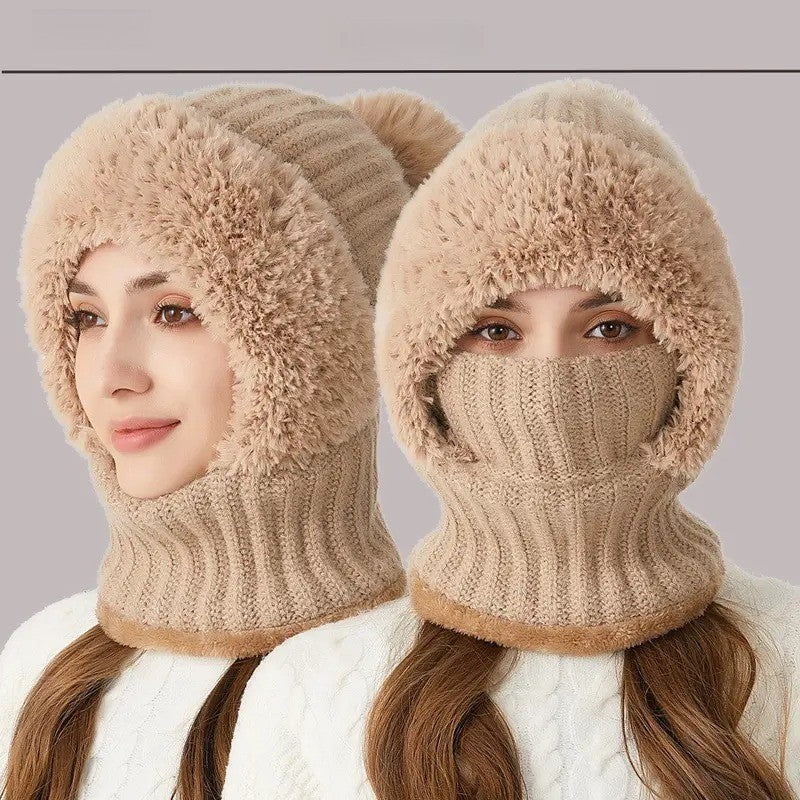 Ribbed Knit Balaclava with Pom Pom