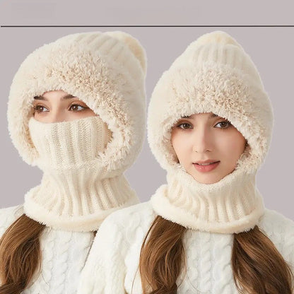 Ribbed Knit Balaclava with Pom Pom