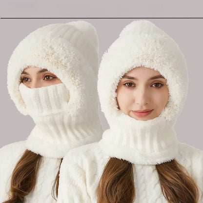Ribbed Knit Balaclava with Pom Pom