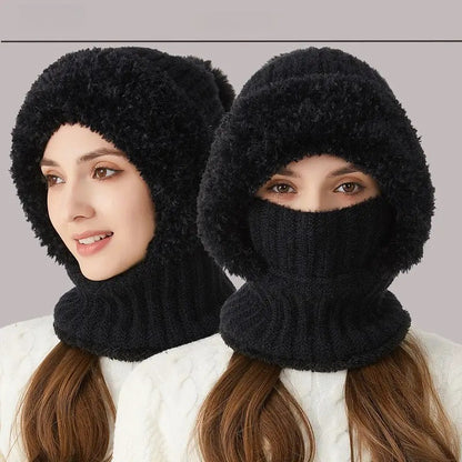 Ribbed Knit Balaclava with Pom Pom