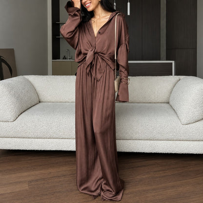 2pc Satin Long-Sleeve Lounge Set