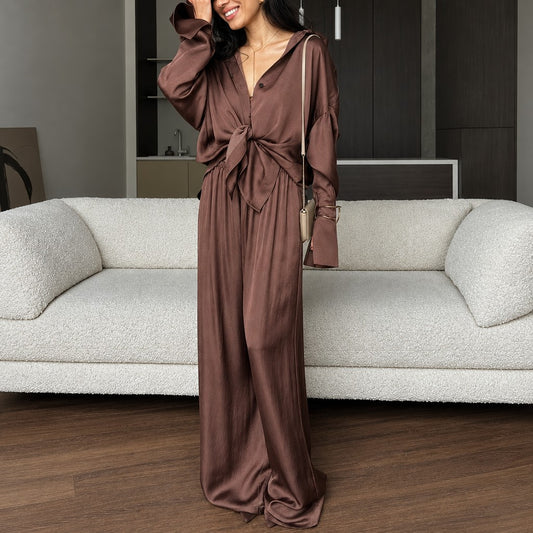 2pc Satin Long-Sleeve Lounge Set