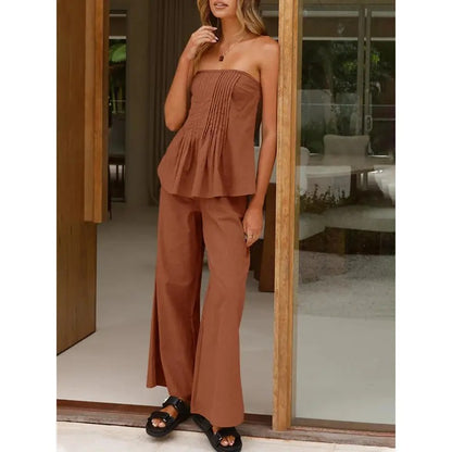 2PC Rust Pleated Tube Top Set
