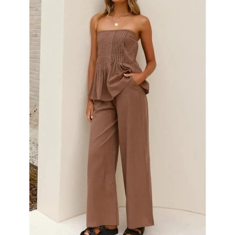 2PC Rust Pleated Tube Top Set