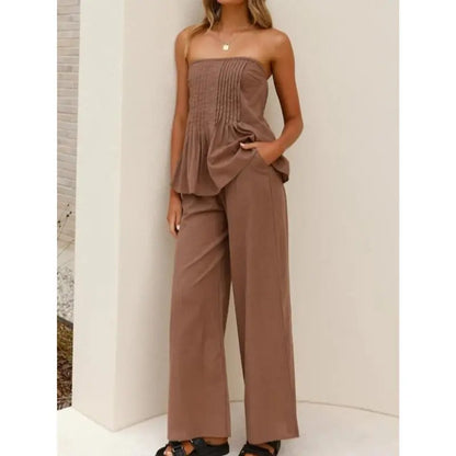 2PC Rust Pleated Tube Top Set