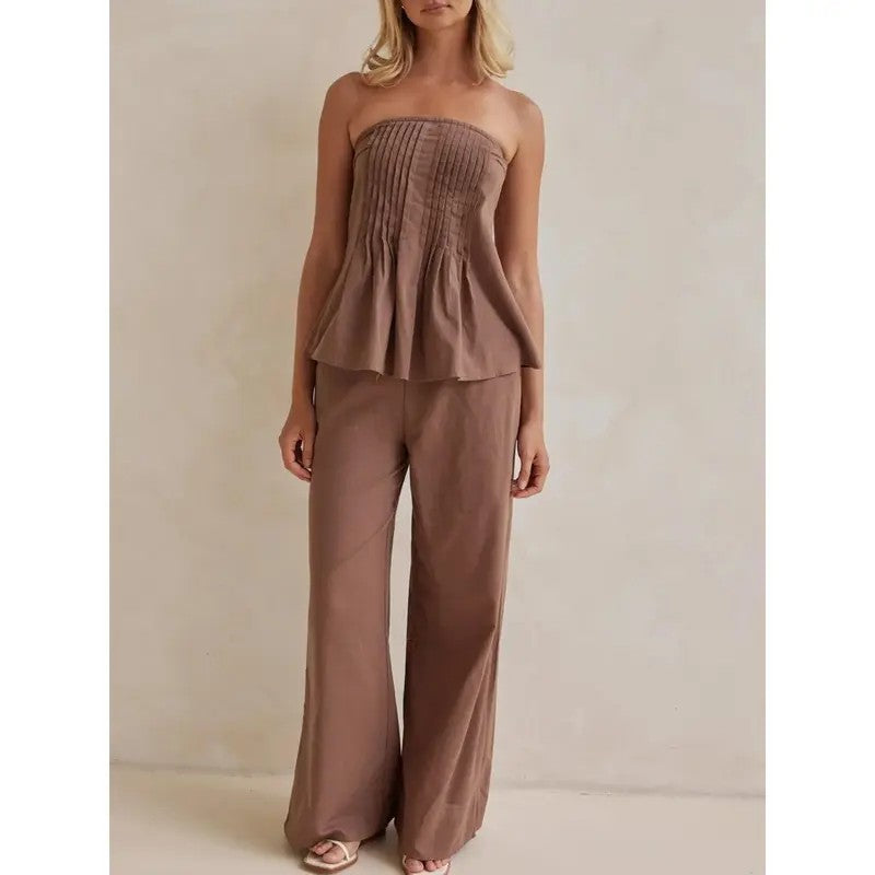 2PC Rust Pleated Tube Top Set