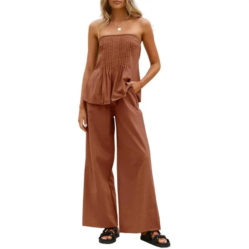 2PC Rust Pleated Tube Top Set
