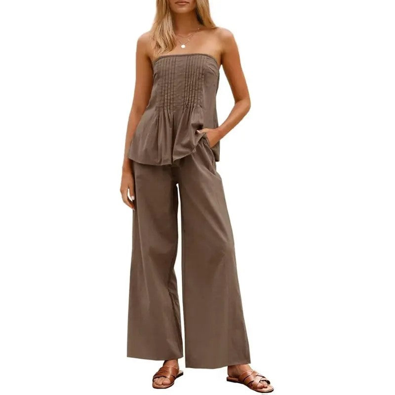 2PC Rust Pleated Tube Top Set