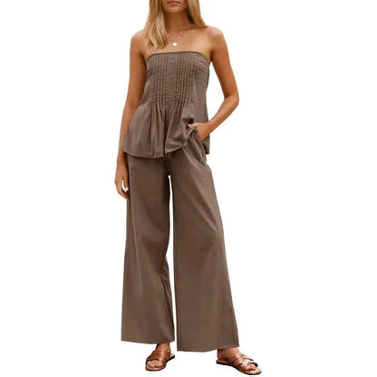 2PC Rust Pleated Tube Top Set