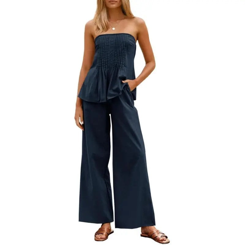 2PC Rust Pleated Tube Top Set