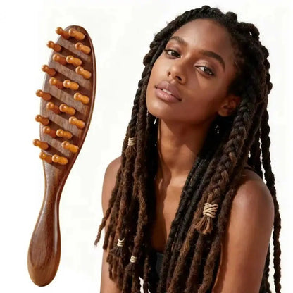 Wooden Loc Hair Comb with Round Pins