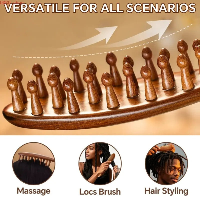 Wooden Loc Hair Comb with Round Pins