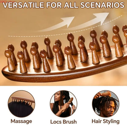 Wooden Loc Hair Comb with Round Pins