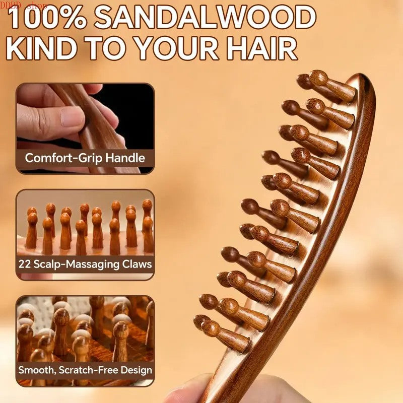 Wooden Loc Hair Comb with Round Pins
