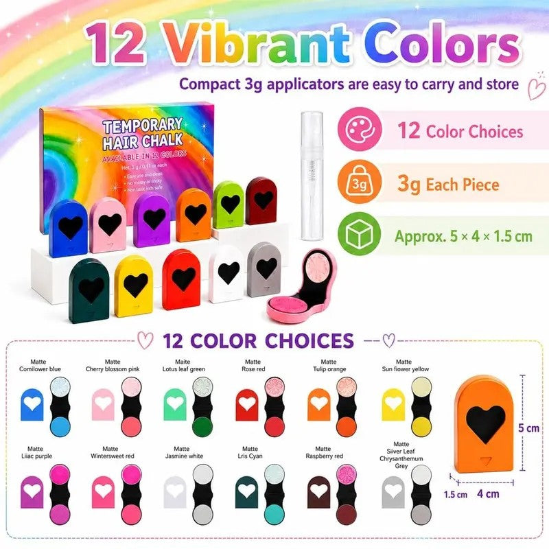 12PC Heart Temporary Hair Chalk Set