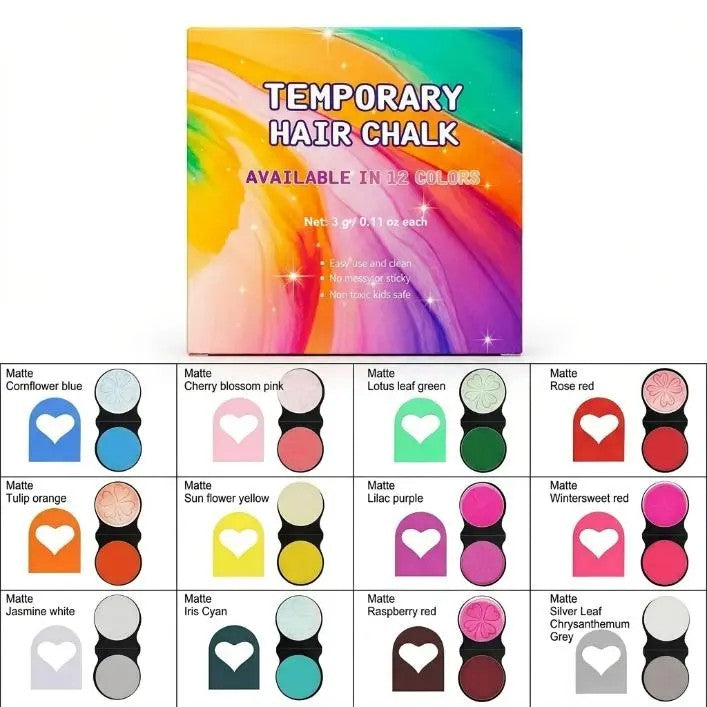 12PC Heart Temporary Hair Chalk Set